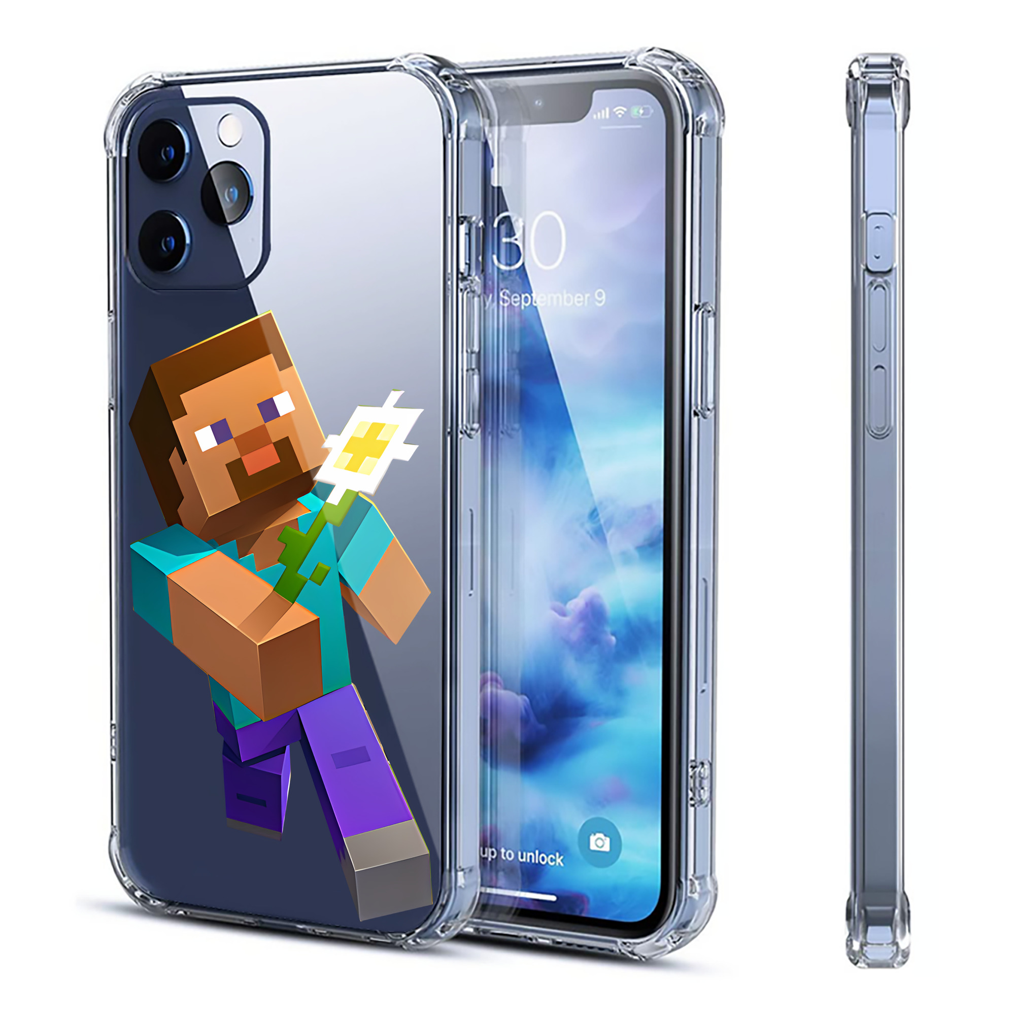 （画像用） マインクラフト ブロックの世界 Minecraft MC Block world 【iPhone 12シリーズ対応】透明スマホケース（クリアソフトケース）
